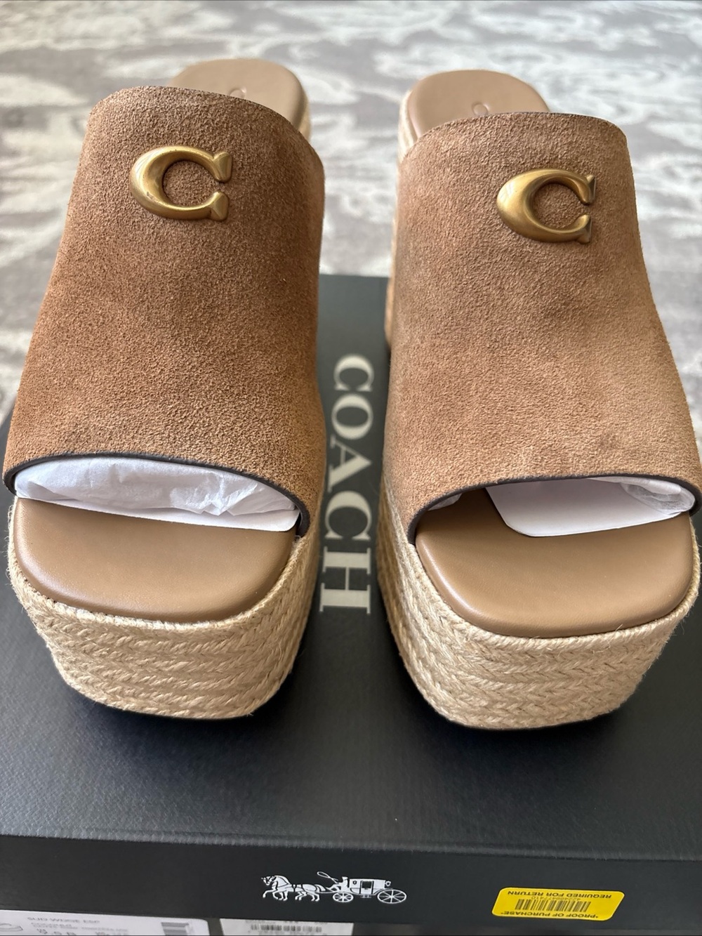 COACH Signature Suede Logo Espadrille Platform Wedge Slide Sandals Size-9.5 New - Picture 2 of 13